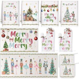 10 Pcs Winter Oven Mitts Pot Holders Kitchen Rug and Towel Set Absorbent Towels